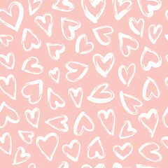 Heart seamless pattern. Hand drawn brushstroke hearts texture vector.  Heart print for print, textile, wallpaper