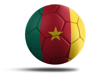 Cameroon flag football ball for 2022 Soccer World Cup. Country flag on a hovering ball on isolated transparent background