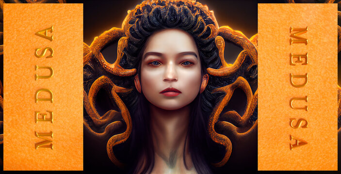 Medusa Goddess. Greek mythology. Gorgon, daughter of Phorcys and Ceto. Chthonic monster of the archaic world. Woman with snakes in her hair.
