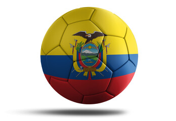 ecuador flag football ball for 2022 Soccer World Cup. Ecuadorian country flag on a hovering ball on isolated transparent background - obrazy, fototapety, plakaty