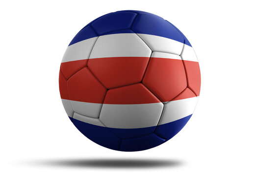 Costa Rica flag football ball for 2022 Soccer World Cup. Costa Rican country flag on a hovering ball on isolated transparent background