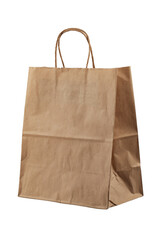 a shopping bag made of kraft brown paper isolated on a white background
