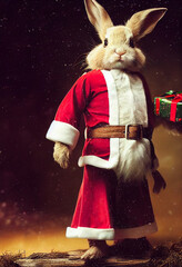 cute gorgeous christmas bunny dressed as santa claus for christmas and new year