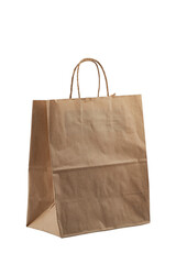 a shopping bag made of kraft brown paper isolated on a white background