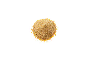 Pile of Fenugreek powder or Hulbah on white background, top view. Fenugreek extract soothe upset stomach and digestive problems