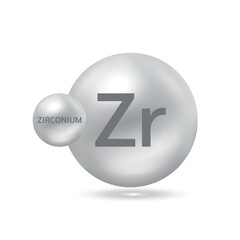 Zirconium molecule models silver. Ecology and biochemistry concept. Isolated spheres on white background. 3D Vector Illustration.