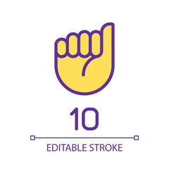 Signing digit ten in ASL pixel perfect RGB color icon. Non verbal information performing. Counting. Isolated vector illustration. Simple filled line drawing. Editable stroke. Arial font used