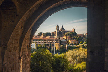 view of the old town of viterbo in italy at sunset time - obrazy, fototapety, plakaty