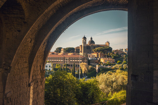 view of the old town of viterbo in italy at sunset time
