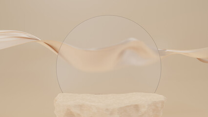 3D rendering, Brown stone podium, Cosmetic display stand on brown background. presentation backdrop.