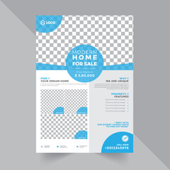 real estate house sale flyer design template with ocean blue color