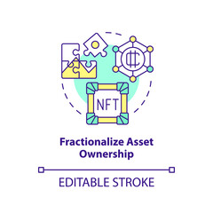 Fractionalize asset ownership concept icon. Split structure. NFT benefit abstract idea thin line illustration. Isolated outline drawing. Editable stroke. Arial, Myriad Pro-Bold fonts used