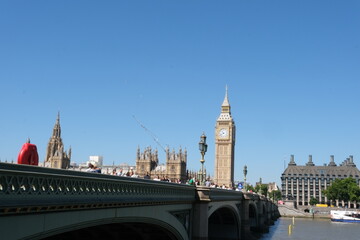 London, UK, 11 July 2022: Westminster Bridge and Big Ben in London with Thames river.