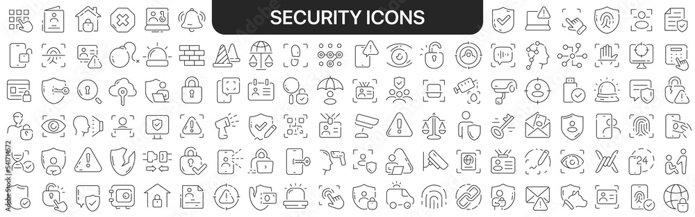 Wall mural security icons collection in black. icons big set for design. vector linear icons