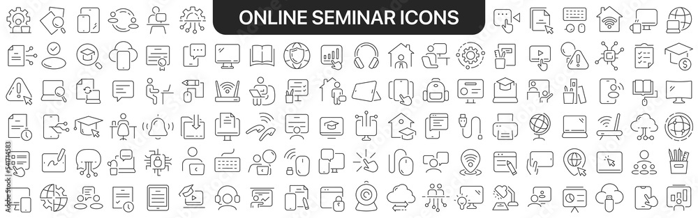 Aufkleber online seminar icons collection in black. icons big set for design. vector linear icons