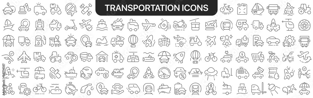 Poster transportation icons collection in black. icons big set for design. vector linear icons