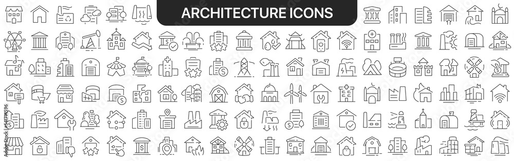 Aufkleber Architecture icons collection in black. Icons big set for design. Vector linear icons
