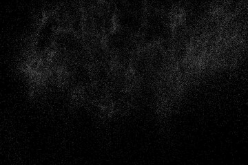 Distressed white grainy texture. Dust overlay textured. Grain noise particles. Rusted black background. Vector illustration. EPS 10.	