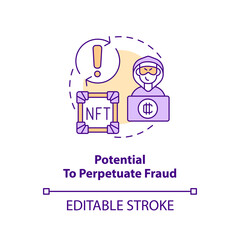 Potential to perpetuate fraud concept icon. Forged replica selling. NFT disadvantage abstract idea thin line illustration. Isolated outline drawing. Editable stroke. Arial, Myriad Pro-Bold fonts used