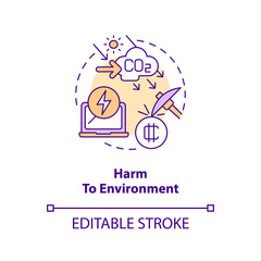 Harm to environment concept icon. Air pollution increasing. NFT disadvantage abstract idea thin line illustration. Isolated outline drawing. Editable stroke. Arial, Myriad Pro-Bold fonts used