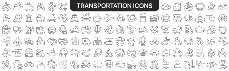 Transportation icons collection in black. Icons big set for design. Vector linear icons