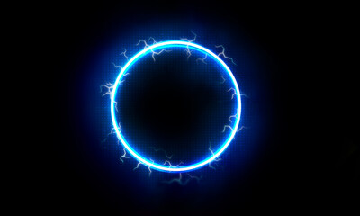 Lightning round frame. plasma magical portal. circle light effect.