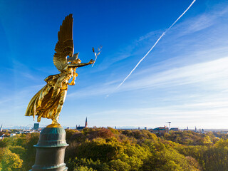 Famous golden Angel of Peace statue (Friedensengel) in Munich, Germany