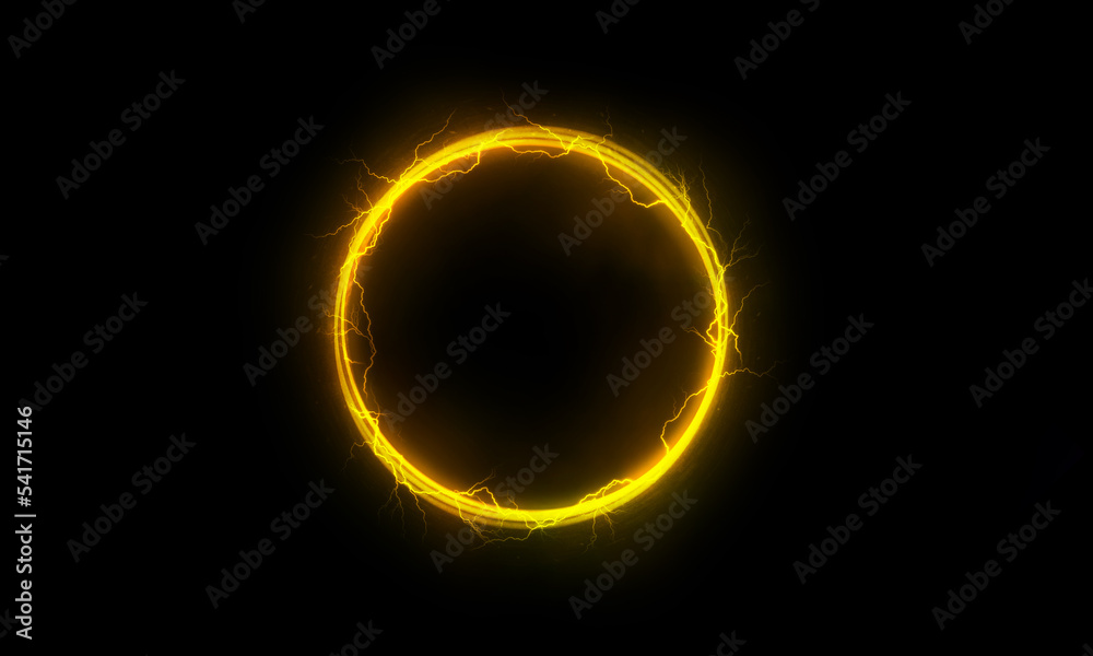 Wall mural lightning round frame. plasma magical portal. circle light effect.