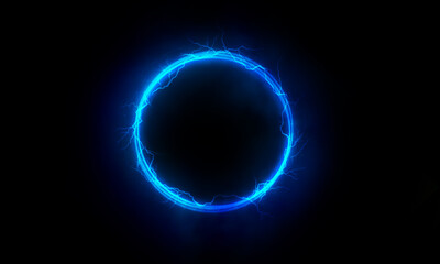 Lightning round frame. plasma magical portal. circle light effect.