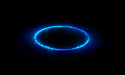 Lightning round frame. plasma magical portal. circle light effect.
