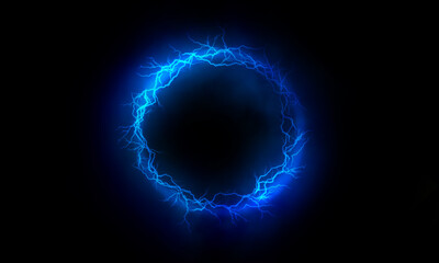 Lightning round frame. plasma magical portal. circle light effect.