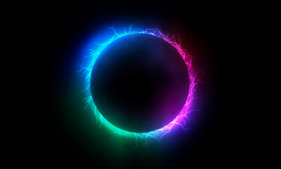 Lightning round frame. plasma magical portal. circle light effect.