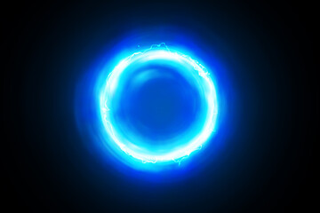 Lightning round frame. plasma magical portal. circle light effect.