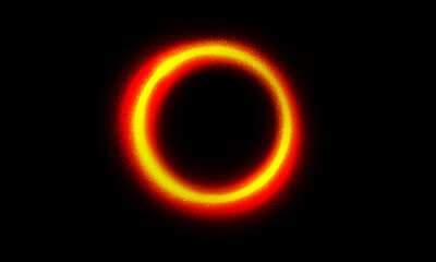 Circle light effect. Neon glowing circle with light rays. Frame isolated on black background