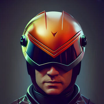 Human With A Futuristic Black And Gold Helmet