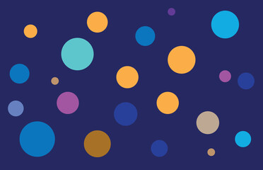 Blue background with colorful circles, speckled background, planets in space, abstract background
