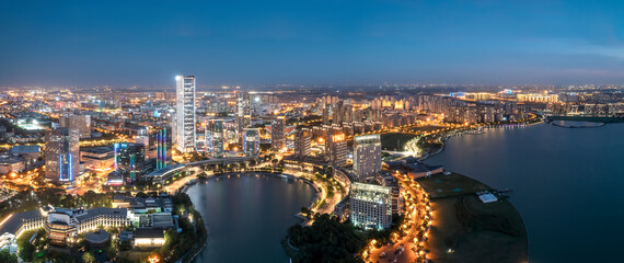 Fototapeta premium Aerial photography of Suzhou Moon Bay city night view