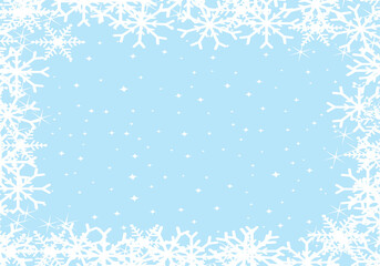 Fototapeta na wymiar Blue starry background with snowflakes frame. Vector illustration backdrop.
