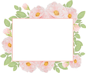 watercolor pink rose bouquet on square frame for banner or logo
