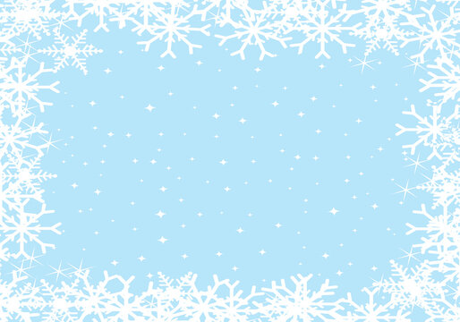 Blue starry background with snowflakes frame. Vector illustration backdrop.