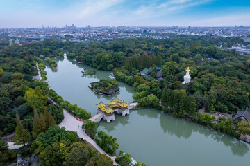 Fototapeta premium Aerial photography of Chinese garden scenery of Slender West Lake in Yangzhou