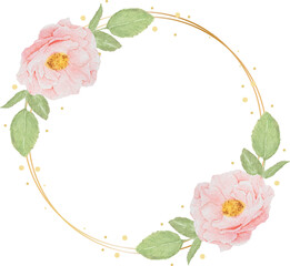 beautiful pink watercolor english roses with golden frame
