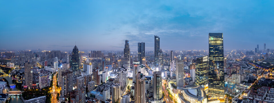 Aerial photography Wuxi city buildings skyline night view © 昊 周