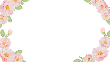 Fototapeta premium watercolor pink rose flower bouquet wreath frame