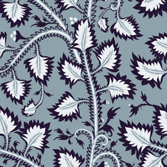 Fototapeta na wymiar Floral seamless traditional pattern in oriental paisley style. Stylized indian fantasy flowers and branches print. Hand drawn background