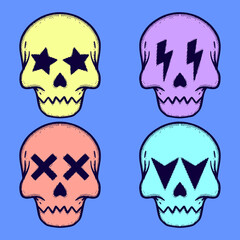 Collection set skulls Doodle Illustration hand drawn colorful for tattoo, stickers, etc