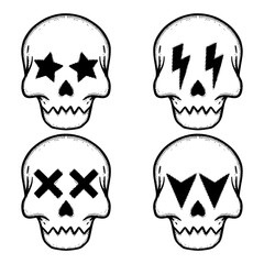 Collection set skulls Doodle Illustration hand drawn sketch for tattoo, stickers, etc