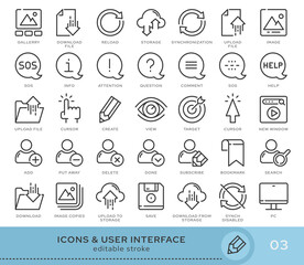 Set of conceptual icons. Vector icons in flat linear style for web sites, applications and other graphic resources. Set from the series - User Interface. Editable stroke icon.