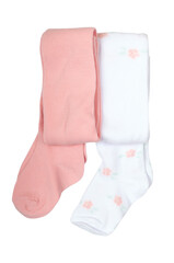 pair of baby warm tights pink and white color isolated on white