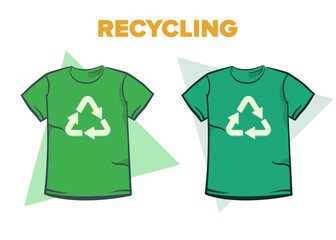 Eco fashion stock. Environmental Conservation recycling t-shirts stock illustration. Green T-shirt made from recycled materials. Recycling clothes. Tshirt, textile, garment. Laundry concept.